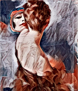 woman looking into mirror